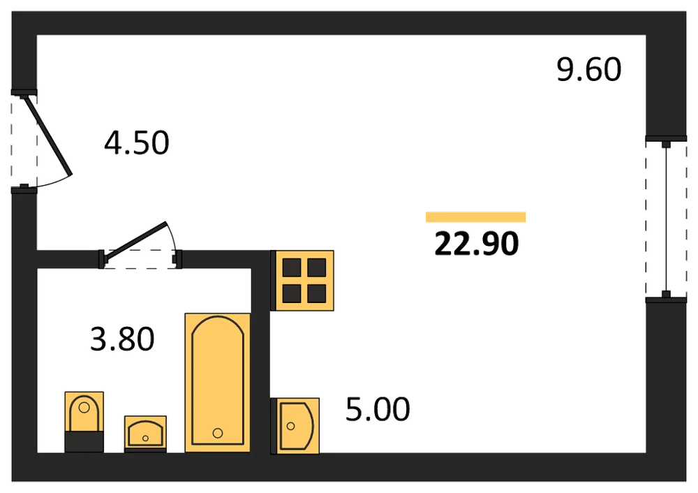 Планировка: Студия, 22,9 м²