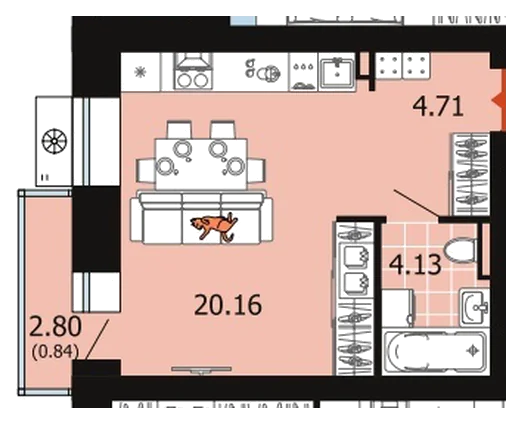 Планировка: Студия, 29,8 м²