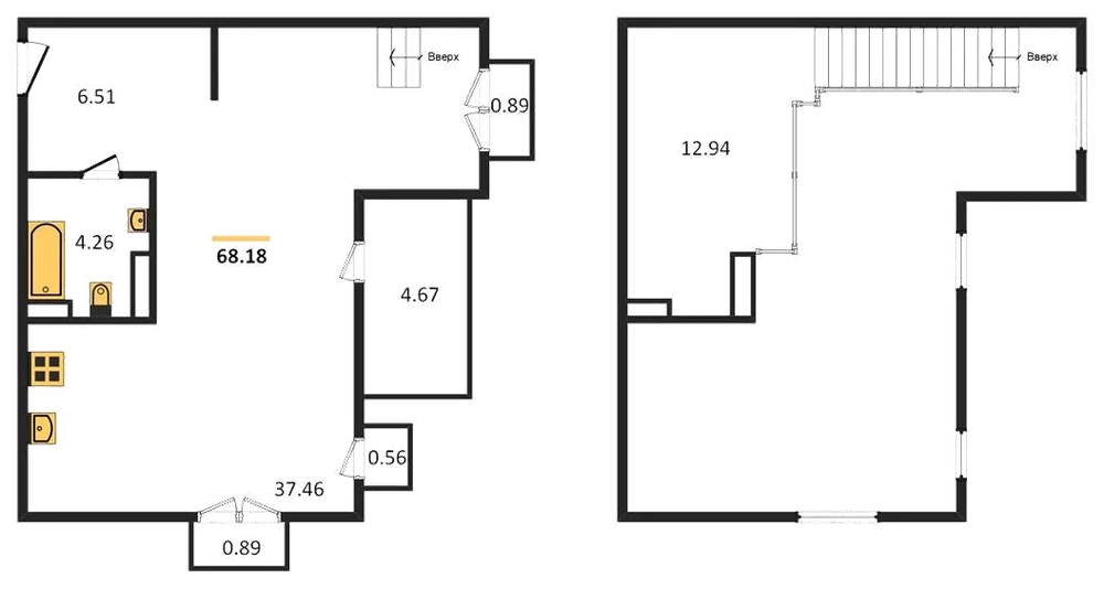 Планировка: 1-комн., 68,2 м²