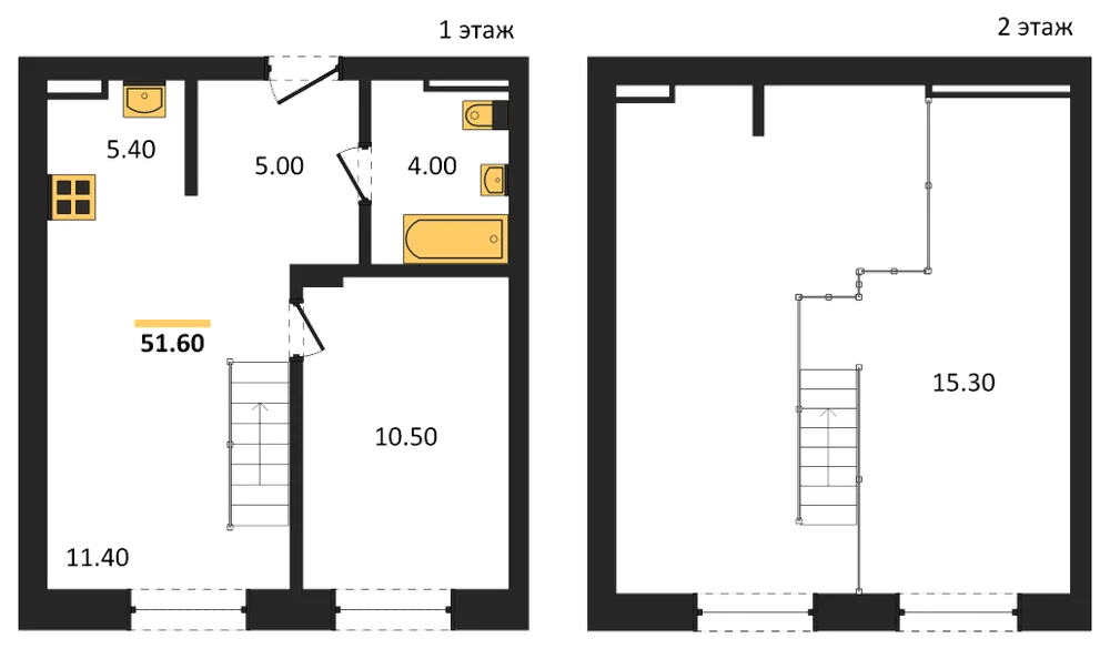 Планировка: 2-комн., 51,6 м²