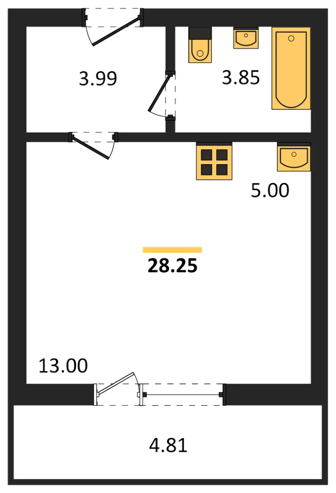 Планировка: Студия, 28,3 м²