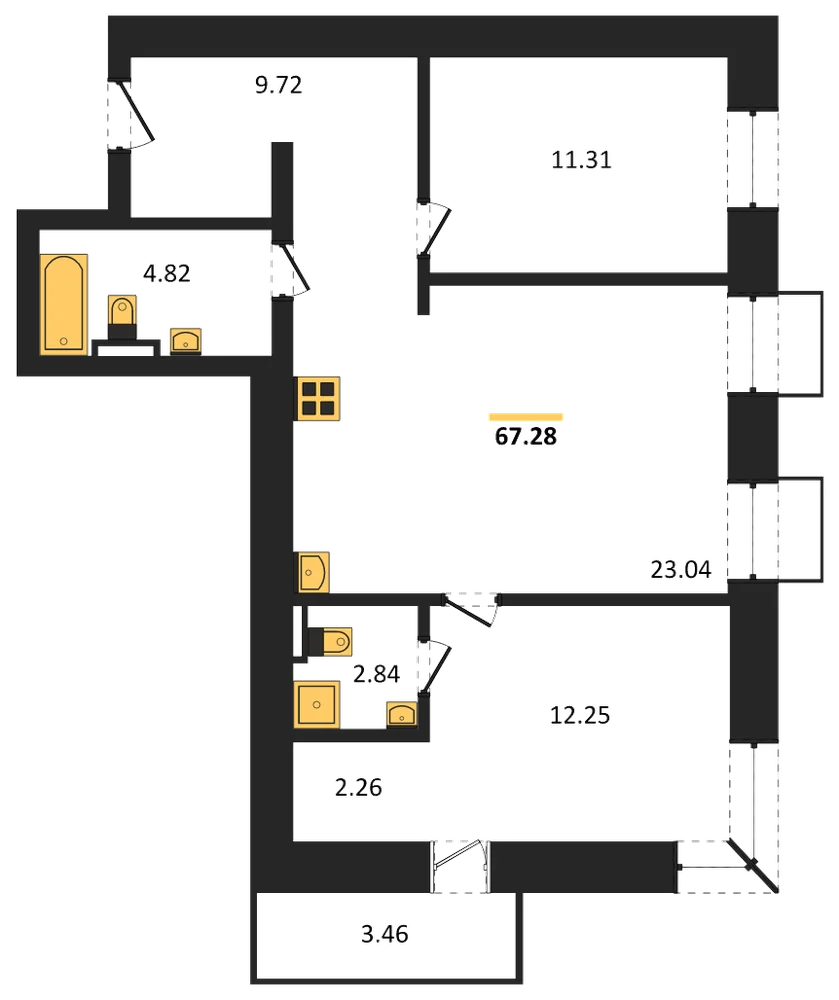 Планировка: 2-комн., 67,3 м²