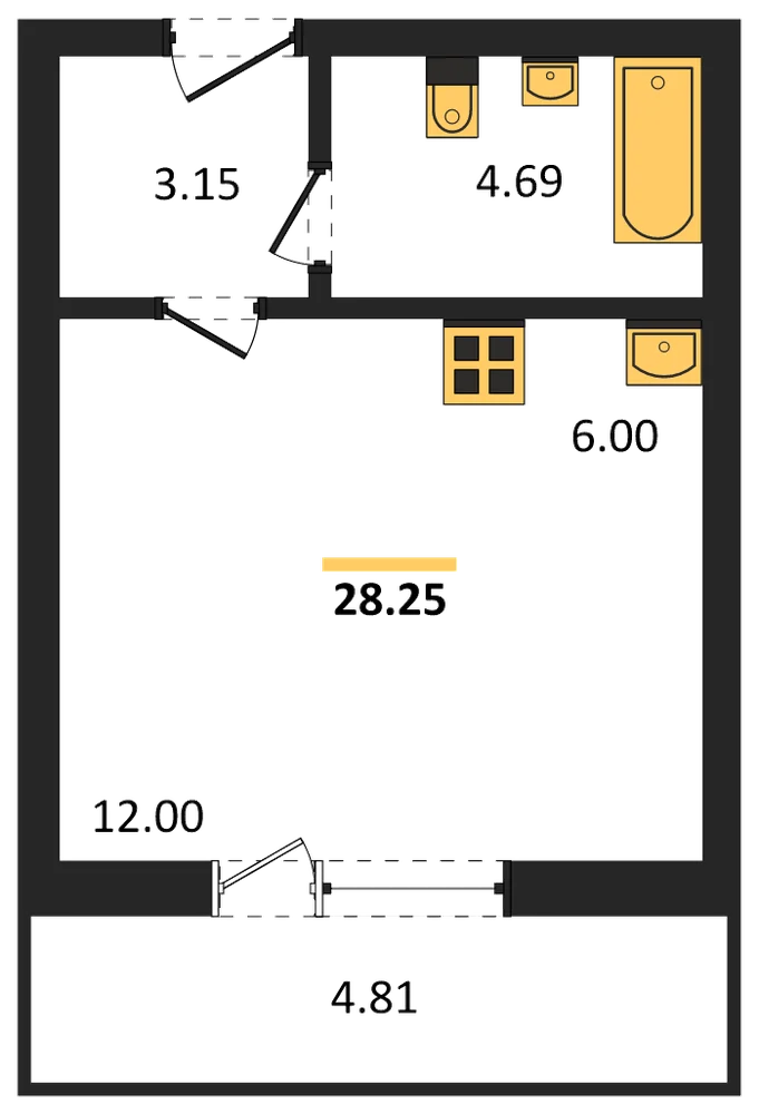 Планировка: Студия, 28,3 м²