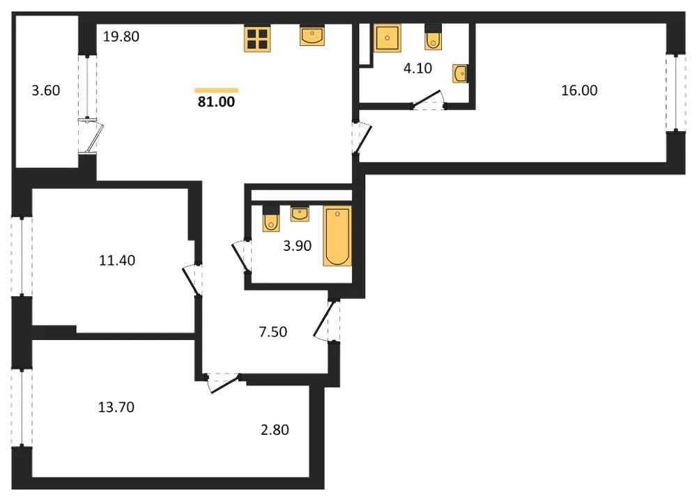 Планировка: 3-комн., 81 м²