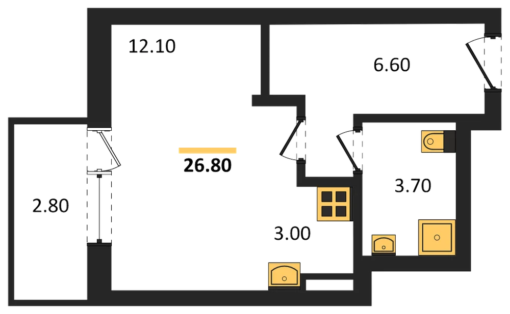 Планировка: Студия, 26,8 м²