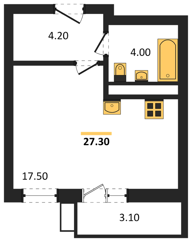 Планировка: Студия, 27,3 м²