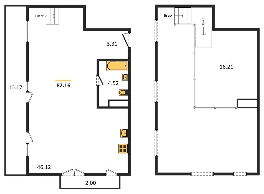 Планировка: 1-комн., 82,2 м²