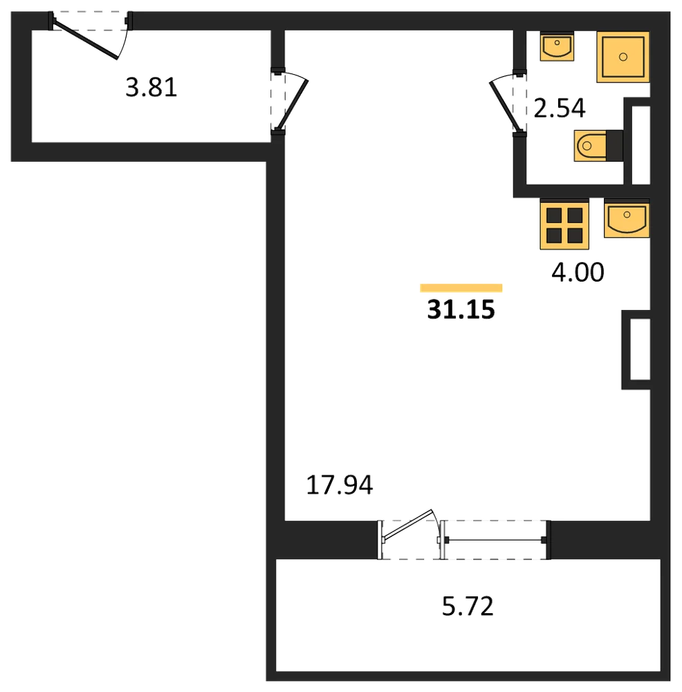 Планировка: Студия, 31,2 м²