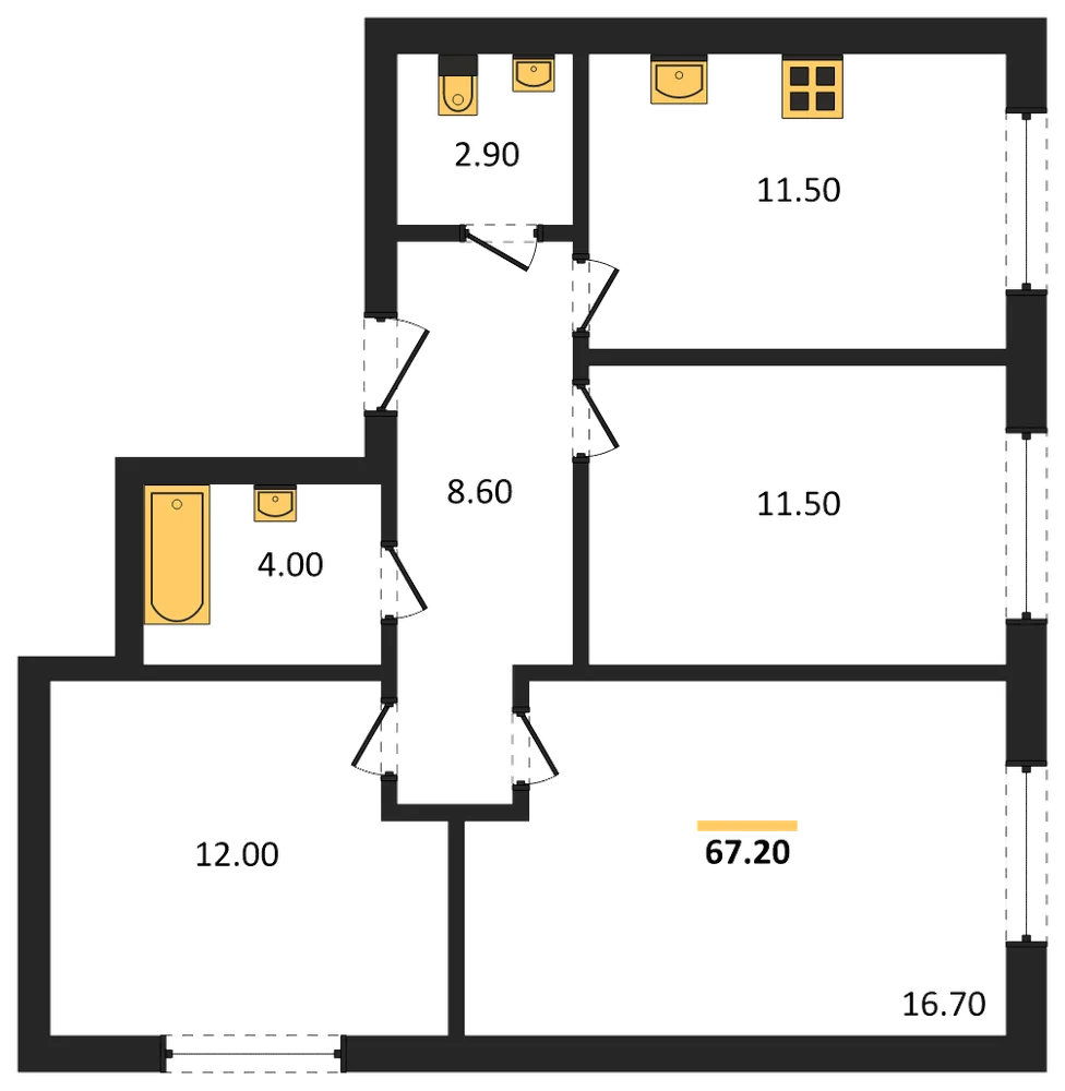 Планировка: 3-комн., 67,2 м²