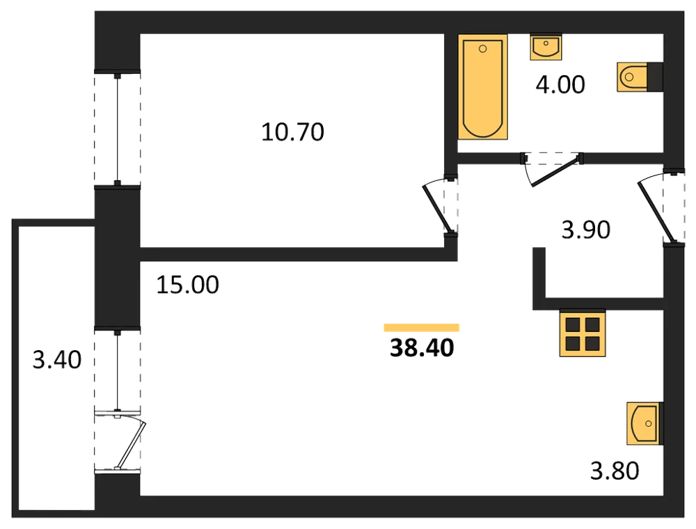 Планировка: 1-комн., 36,9 м²