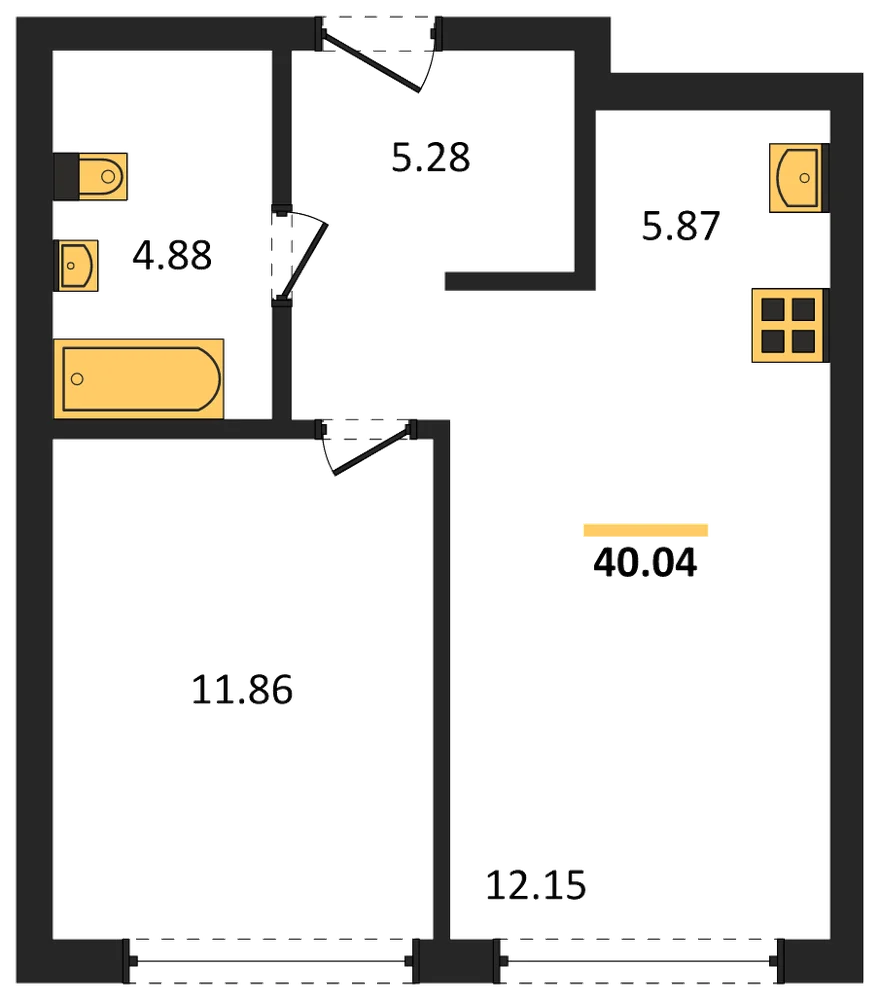 Планировка: 1-комн., 39,7 м²