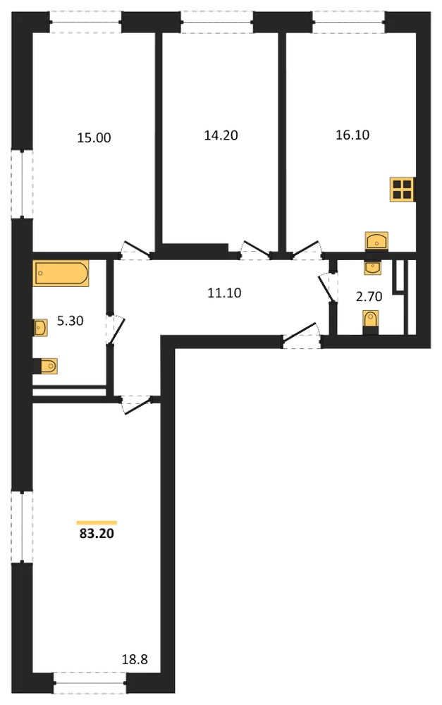 Планировка: 3-комн., 83,2 м²