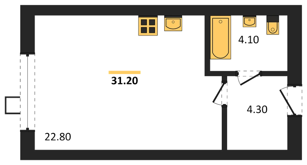 Планировка: Студия, 31,2 м²