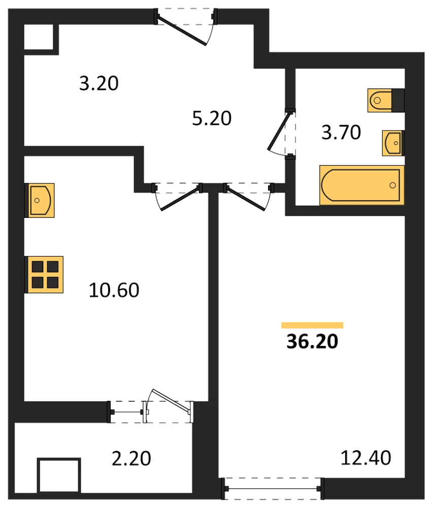 Планировка: 1-комн., 36,2 м²