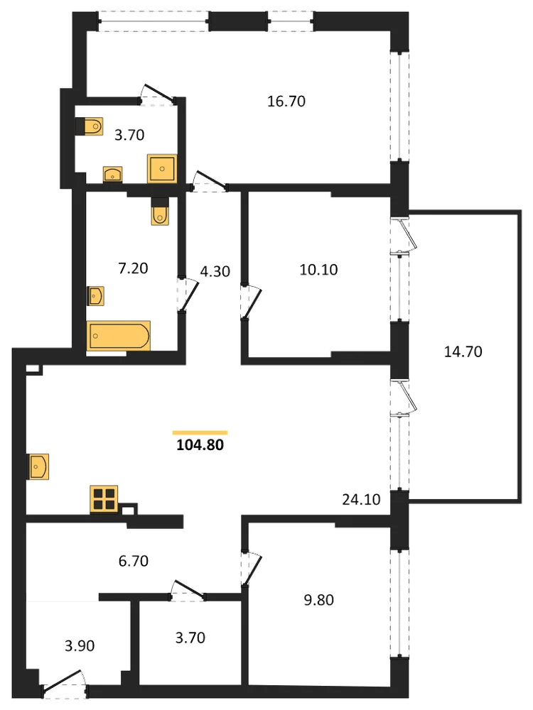 Планировка: 3-комн., 104,8 м²