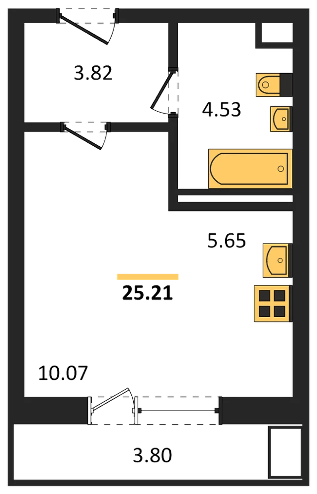 Планировка: Студия, 25,2 м²