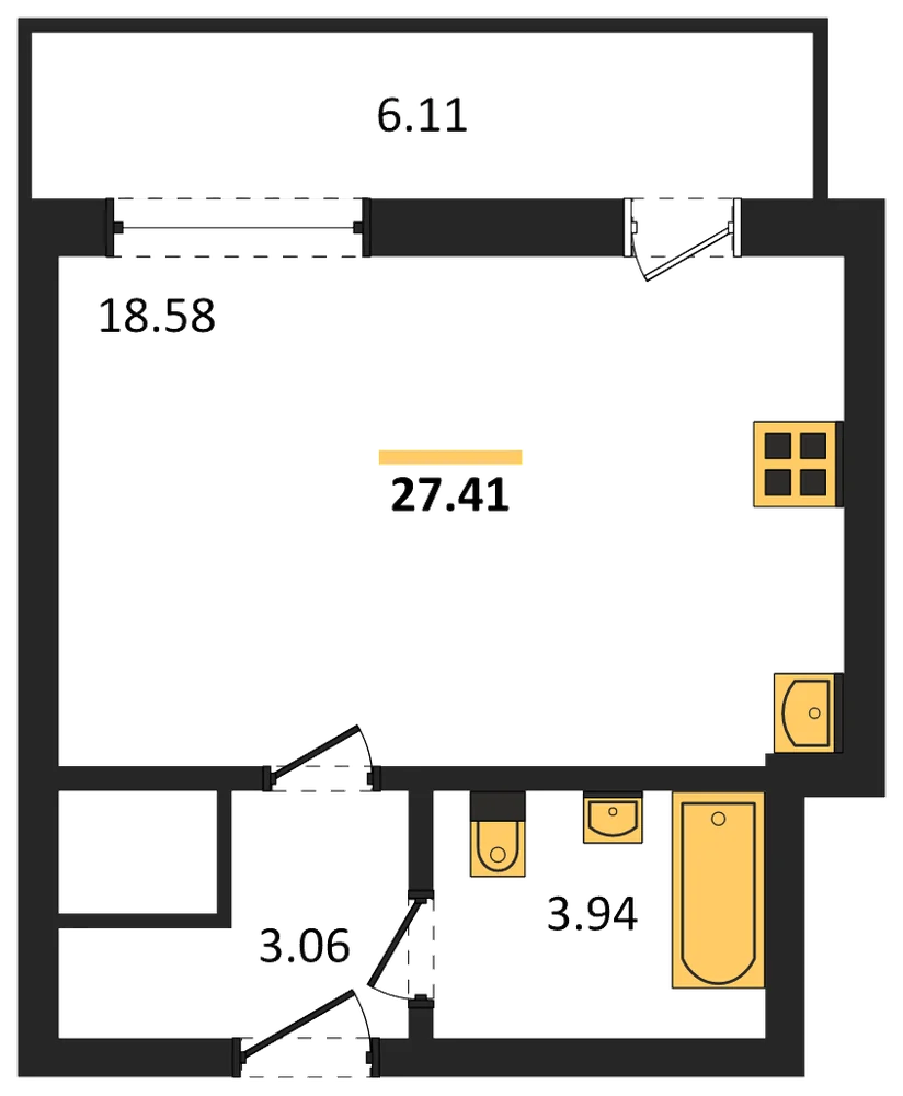 Планировка: Студия, 27,3 м²