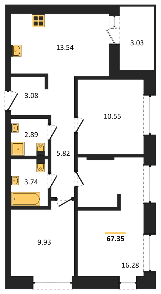 Планировка: 3-комн., 67,4 м²