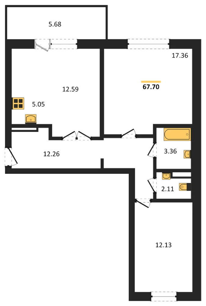 Планировка: 2-комн., 67,7 м²