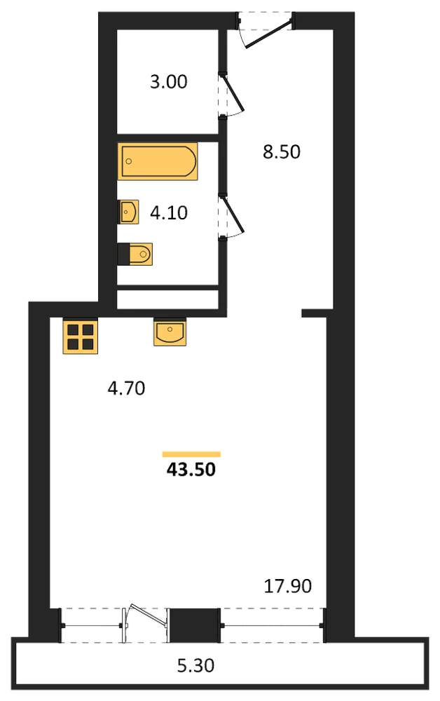 Планировка: Студия, 39,8 м²