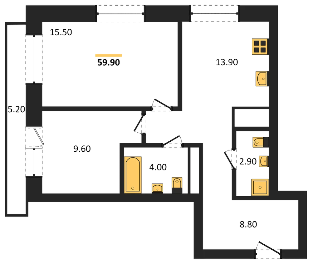 Планировка: 2-комн., 56,3 м²