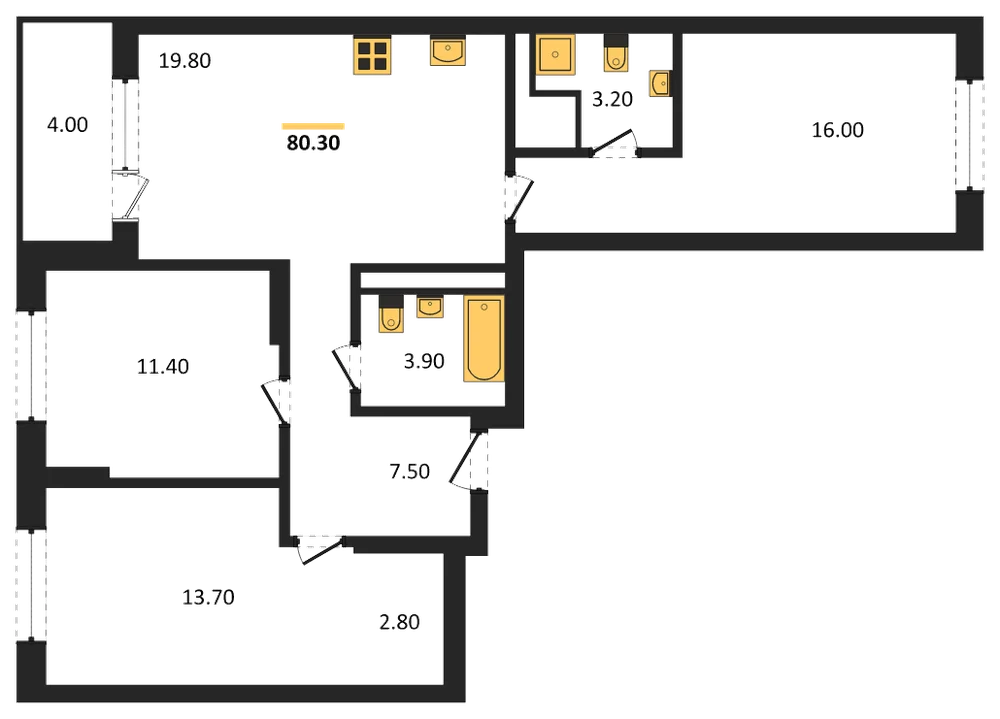 Планировка: 3-комн., 80,3 м²