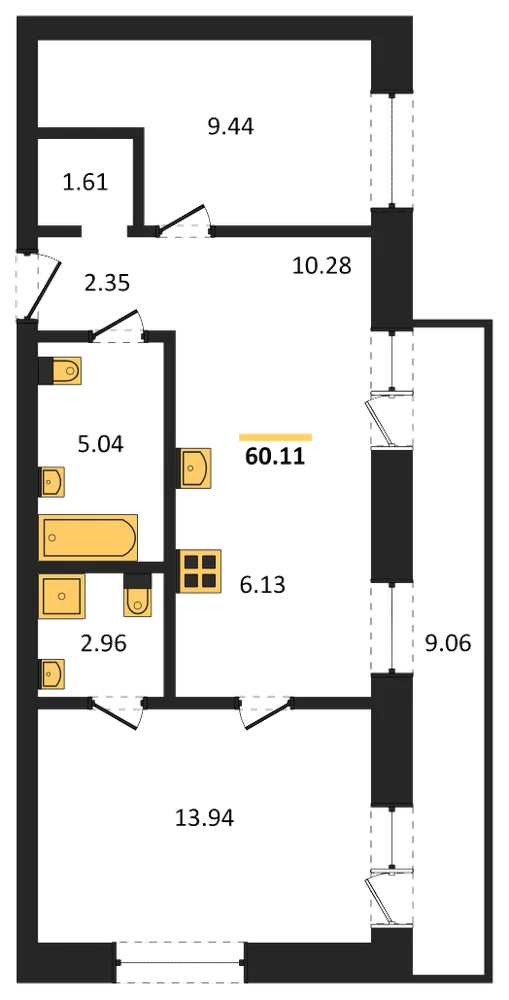 Планировка: 2-комн., 54,5 м²