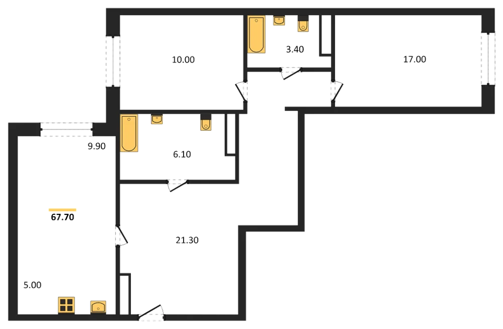 Планировка: 2-комн., 67,7 м²