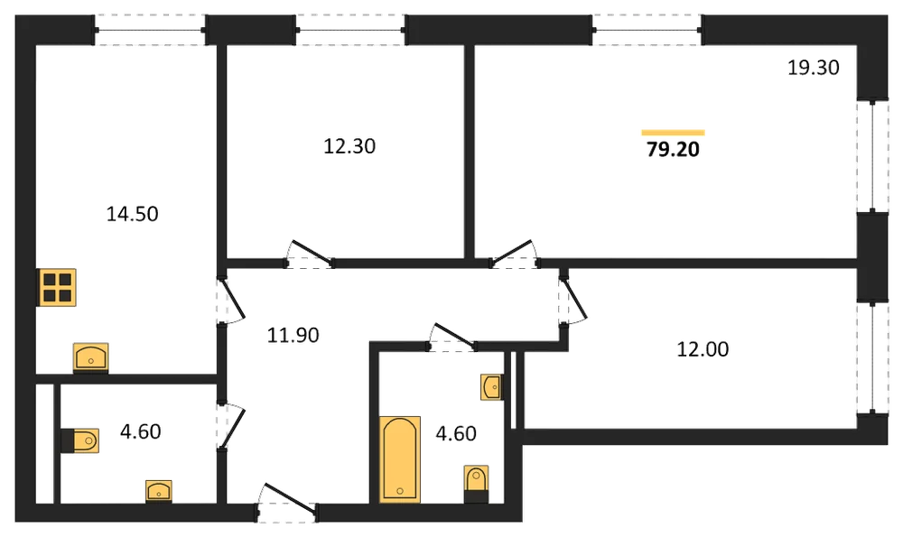 Планировка: 3-комн., 79,2 м²
