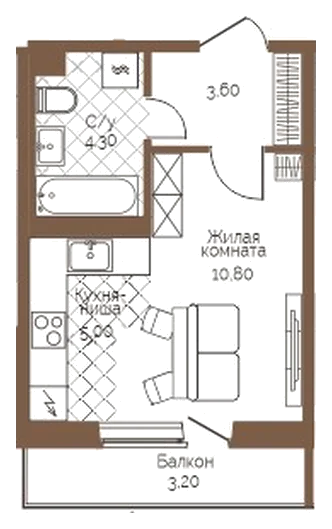 Планировка: Студия, 24,7 м²