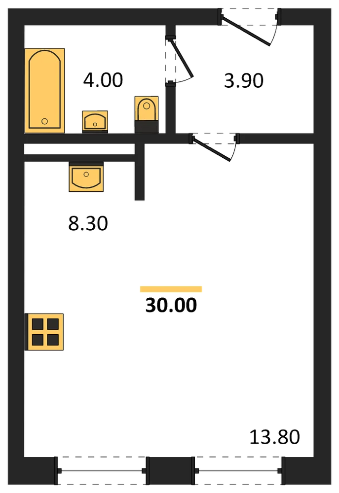 Планировка: Студия, 30 м²