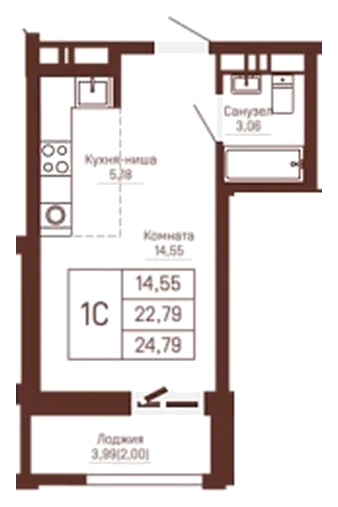 Планировка: Студия, 24,8 м²