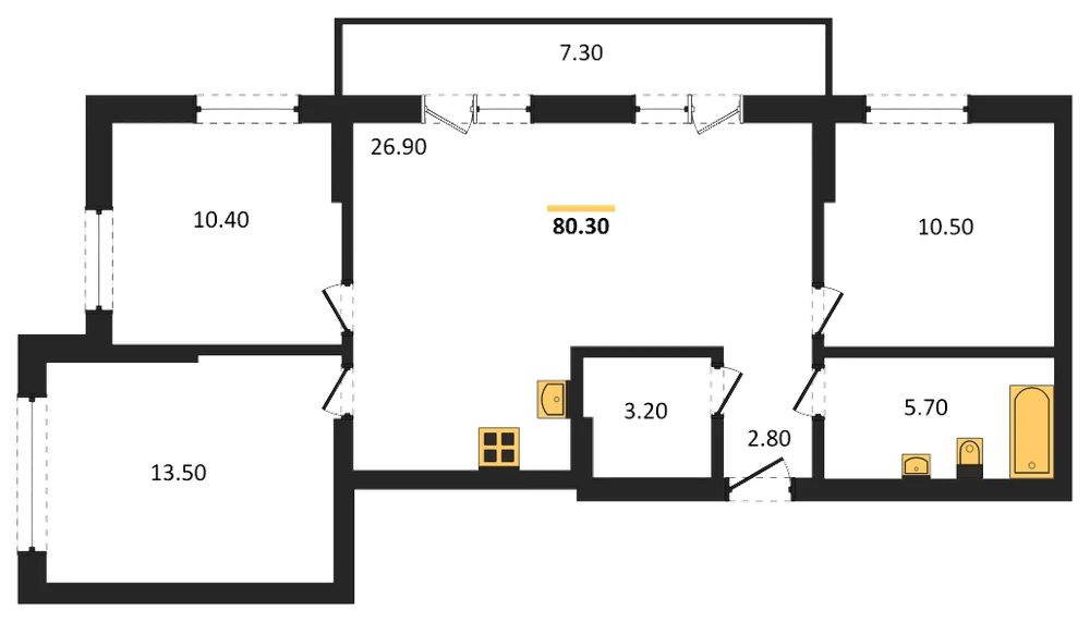 Планировка: 3-комн., 80,3 м²