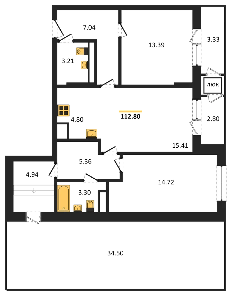 Планировка: 2-комн., 112,8 м²