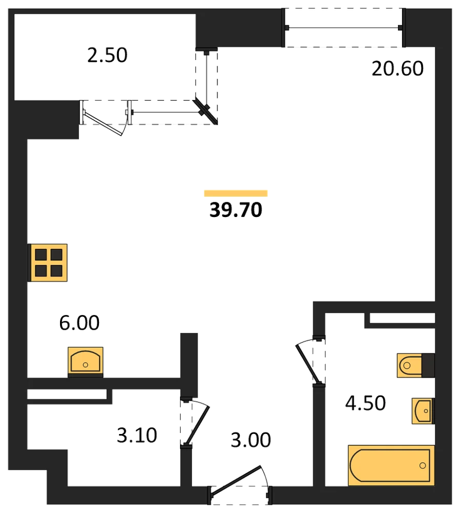Планировка: Студия, 39,7 м²