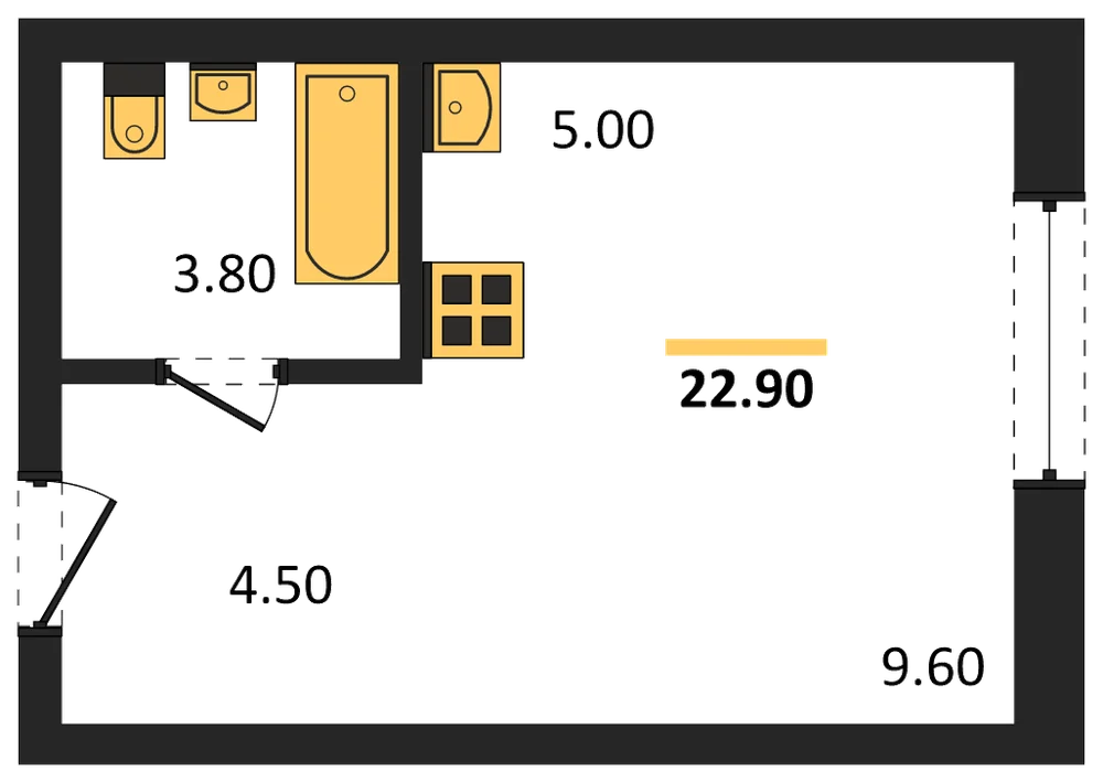 Планировка: Студия, 22,9 м²