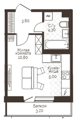 Планировка: Студия, 24,7 м²