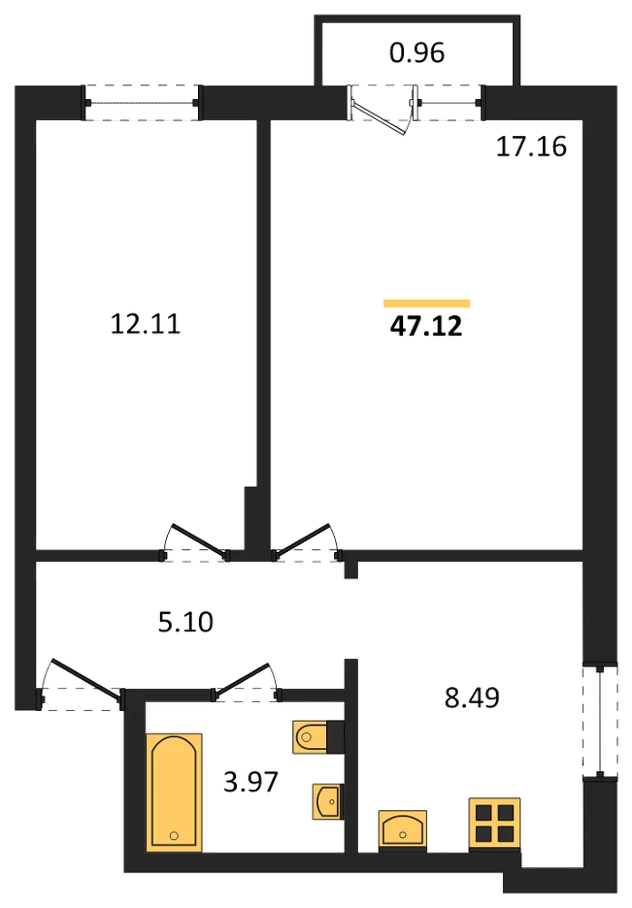 Планировка: 2-комн., 47,1 м²