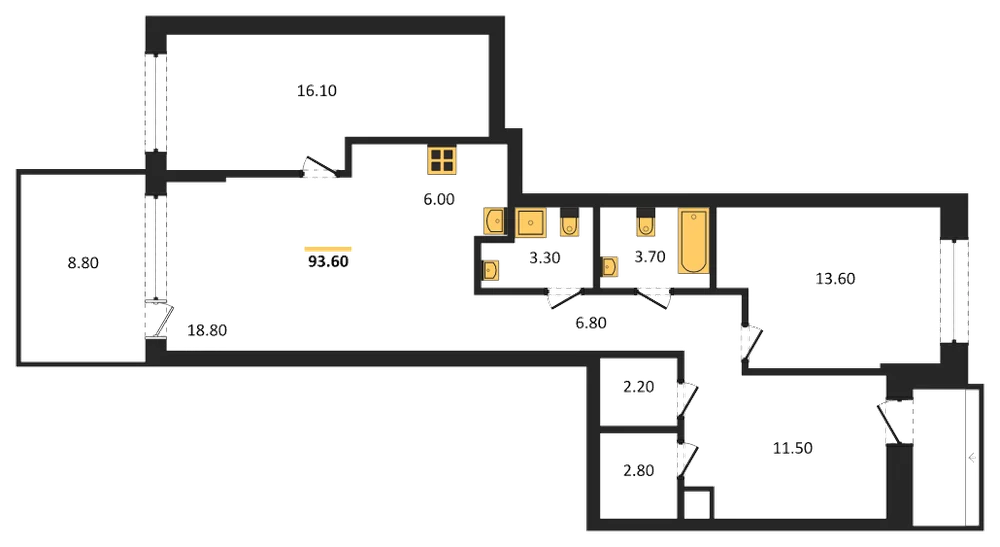 Планировка: 2-комн., 93,3 м²