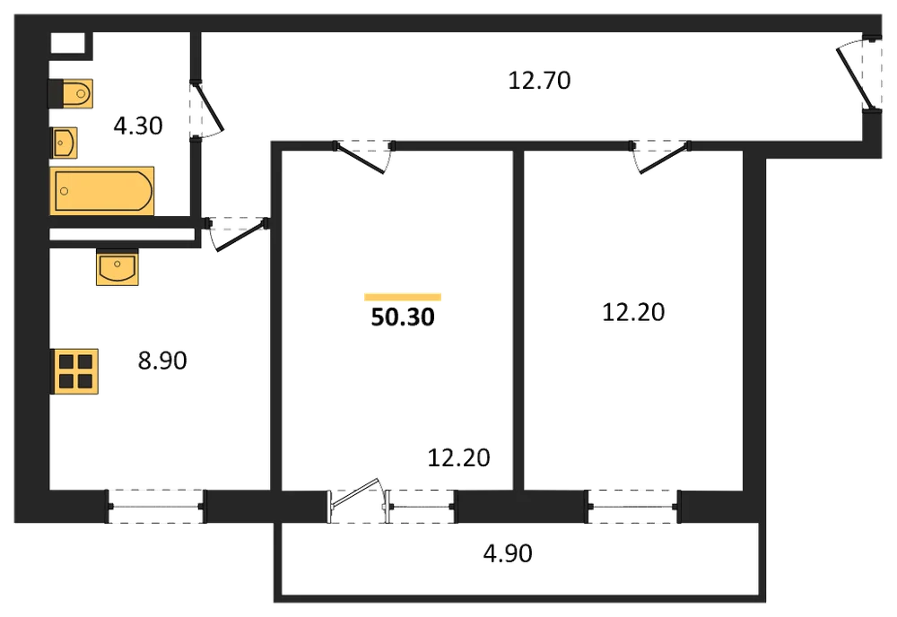 Планировка: 2-комн., 49,8 м²