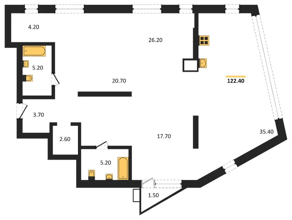 Планировка: Студия, 122,4 м²