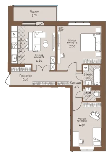 Планировка: 2-комн., 67,2 м²