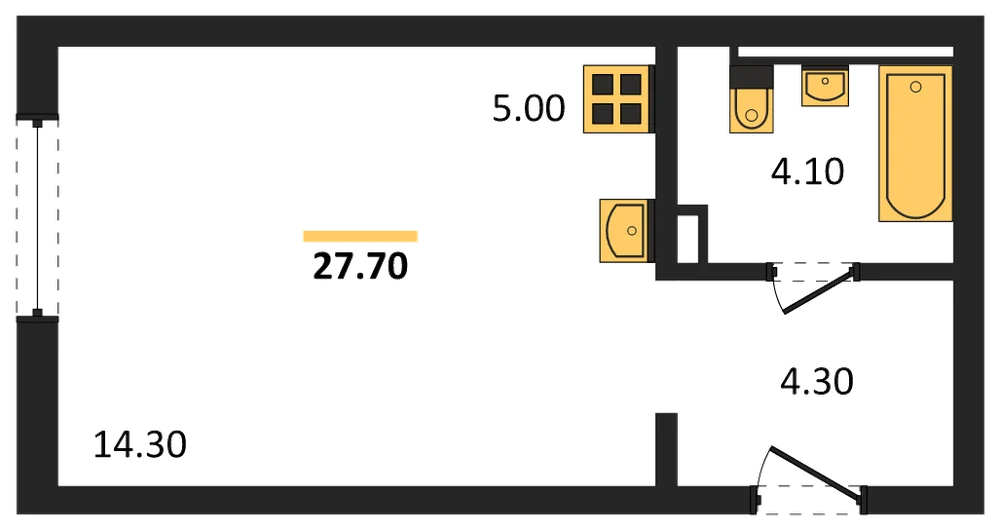 Планировка: Студия, 27,7 м²