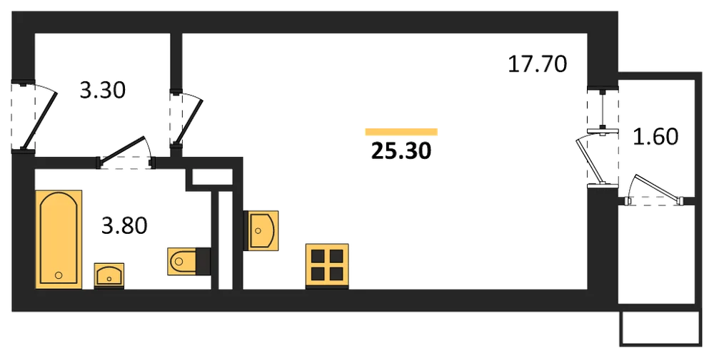 Планировка: Студия, 25,3 м²