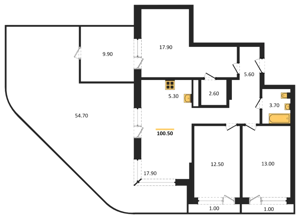 Планировка: 3-комн., 100,5 м²