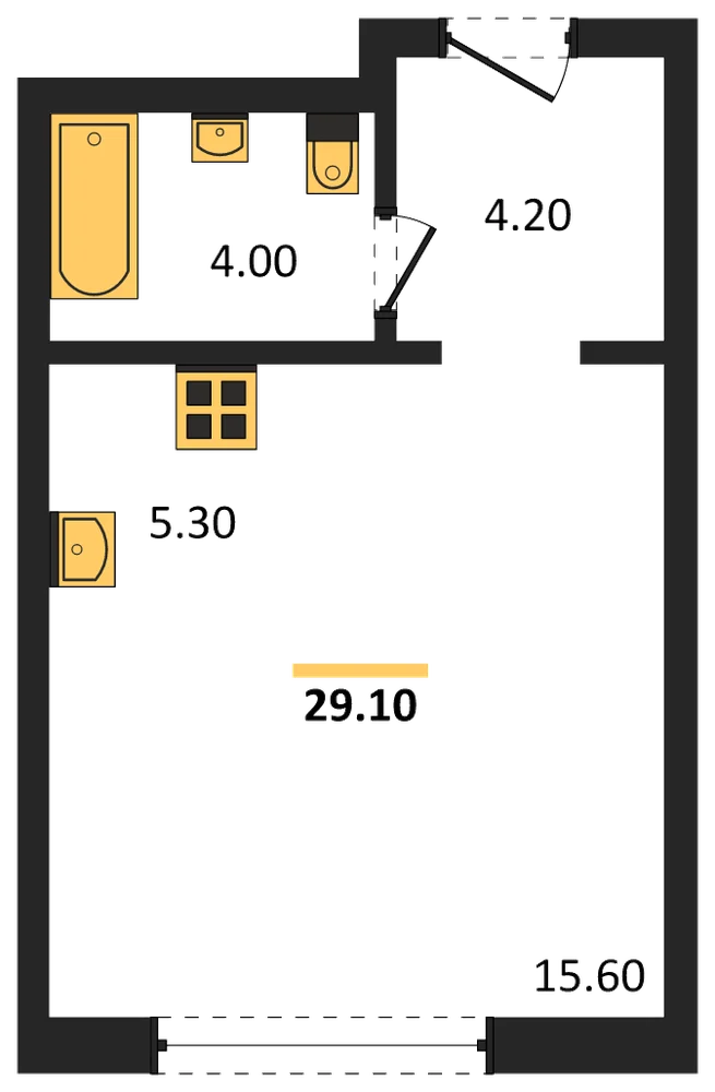 Планировка: Студия, 29,1 м²