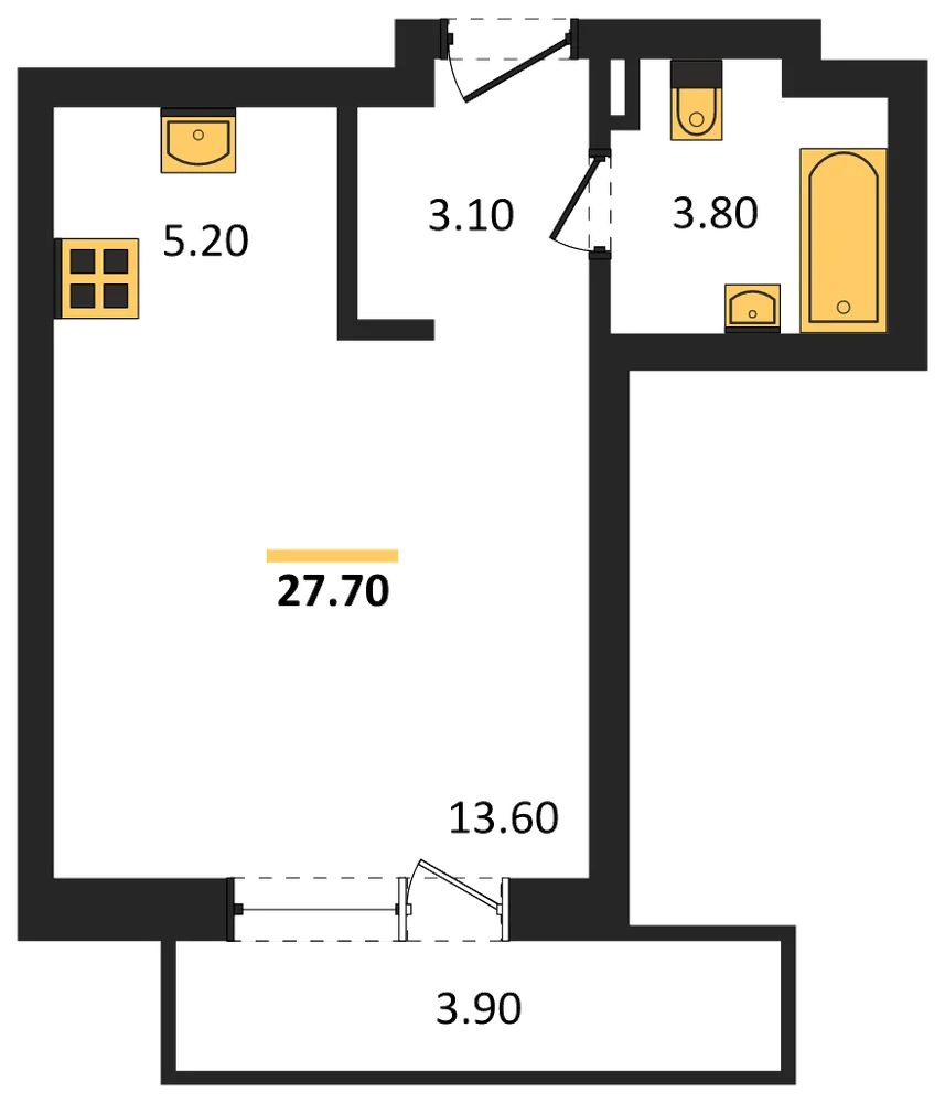 Планировка: Студия, 27,7 м²