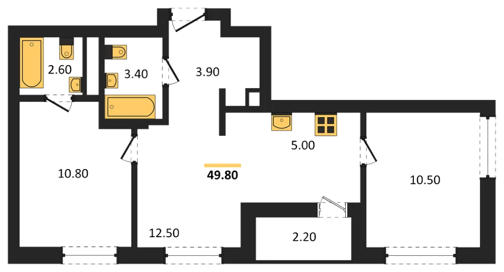 Планировка: 2-комн., 49,8 м²