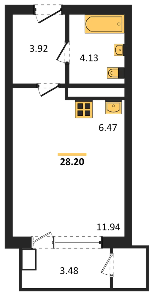 Планировка: Студия, 28,2 м²