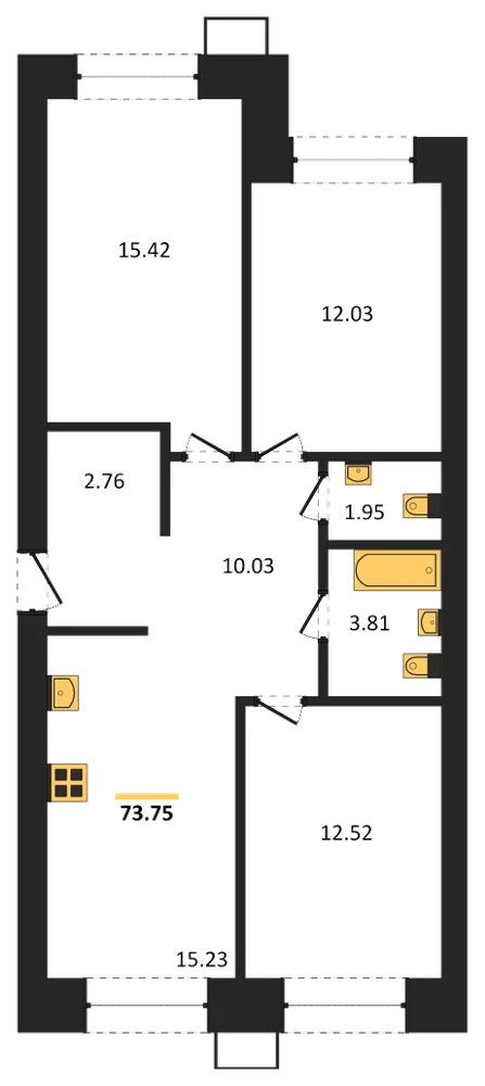 Планировка: 3-комн., 73,8 м²